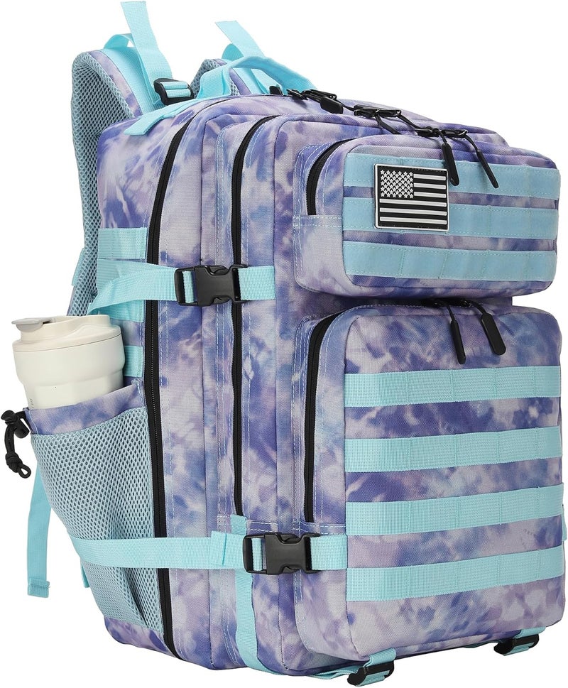 Lovelinks21 45L Tactical Assault Backpack 3 day assault pack with Molle Waterproof backpack Rucksack for Tactical Backpacks (Blue Tie-Dye) - Image 1